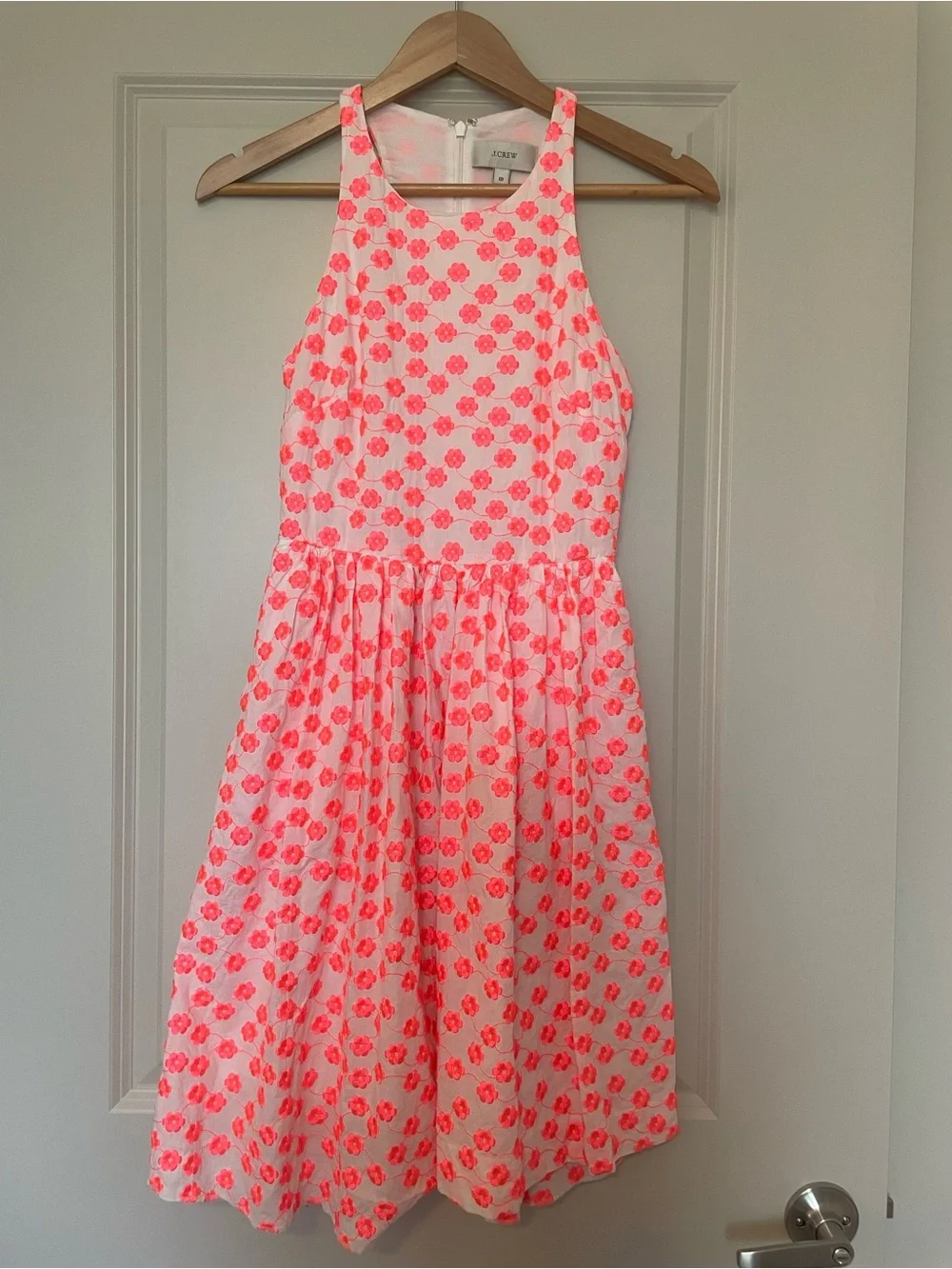 J.Crew Neon Pink Embroidered Floral Racerback Dress